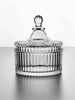 Glass Storage Box Cylindrical Body with Lid (Grooves Pattern)